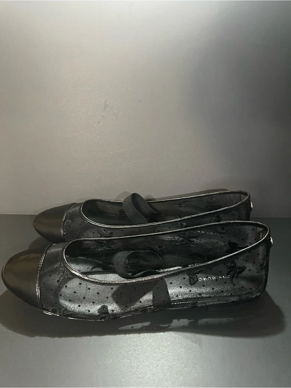 New Tory Burch Black Textured Ballet Flats with Elastic Strap